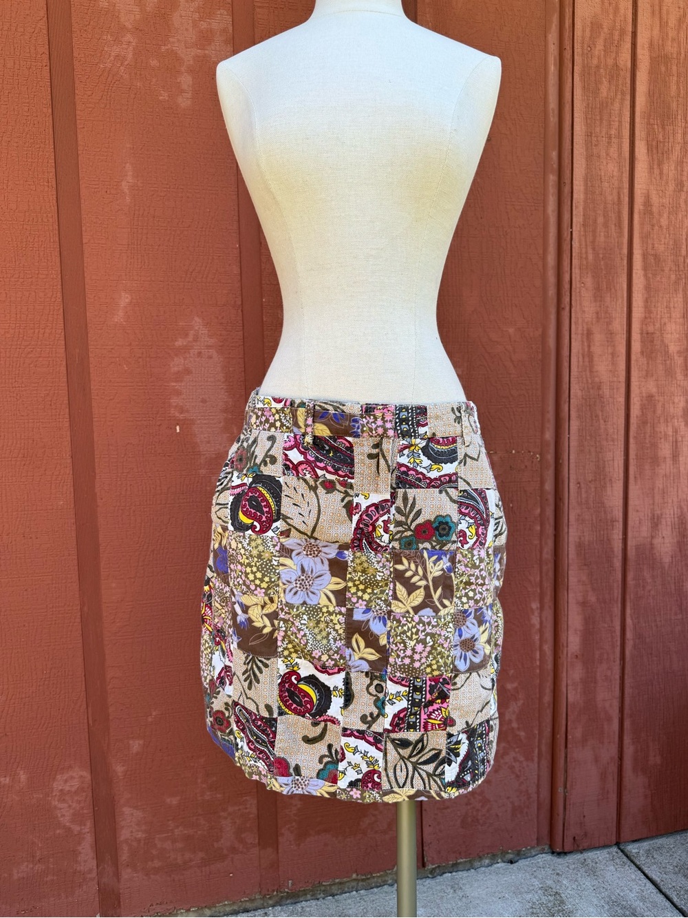 Vintage Larry Levine 90s Cottagecore Patchwork Floral Cotton Mini Skirt- Size 10
